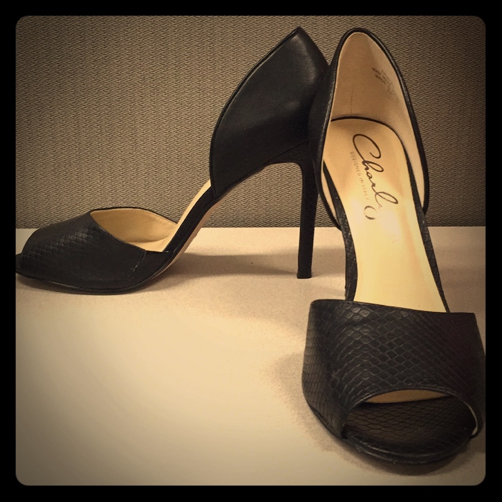 Charley Amar Italy black peep toe heels size 8.